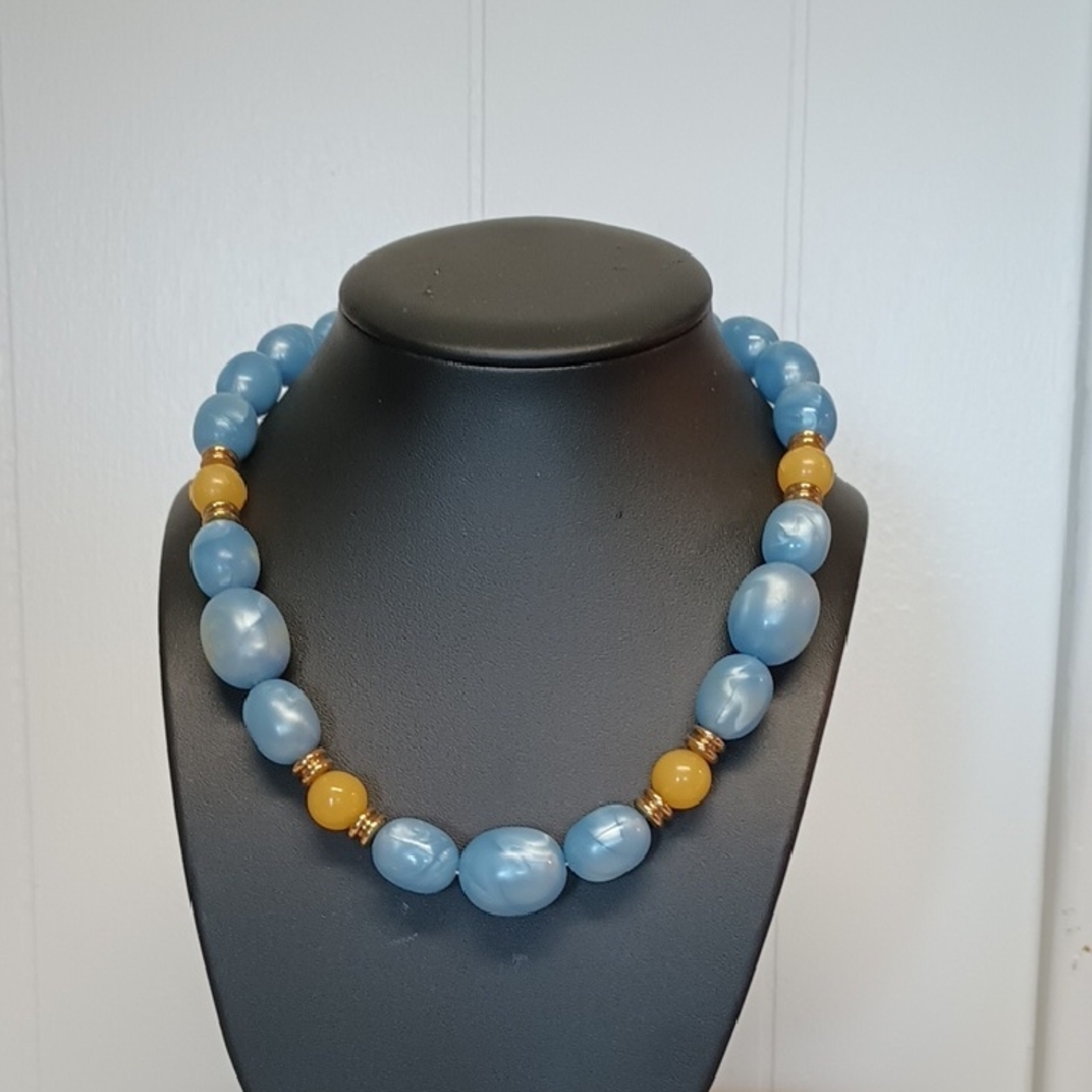 Blue and Gold Beaded Necklace